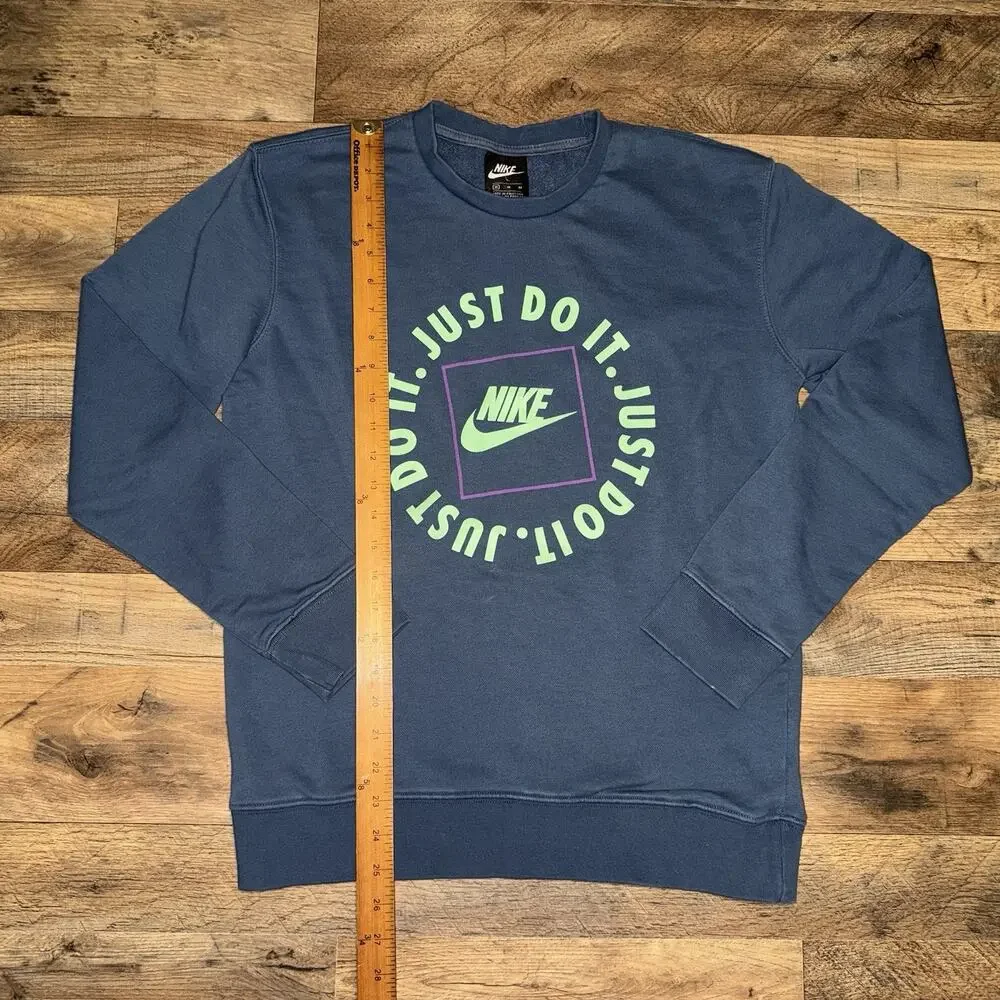 Nike Just‎ Do It Crewneck Sweatshirt Men’s M Blue Neon Logo Pullover